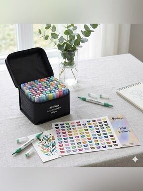 Aedaga 100 Acrylic Paint Marker Set Dual Tip with Zippered Carrying Case NEW
